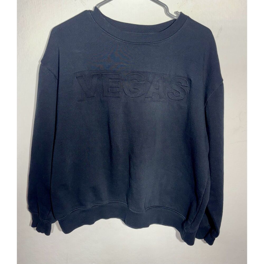 Las Vegas Sweatshirt Size L Black Tonal VEGAS Crewneck Souvenir Fleece